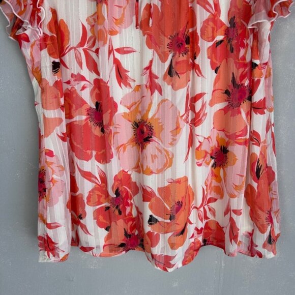 Haver and Blair plus size 2X blouse chiffon ruffle sleeve white orange floral - Picture 3 of 12